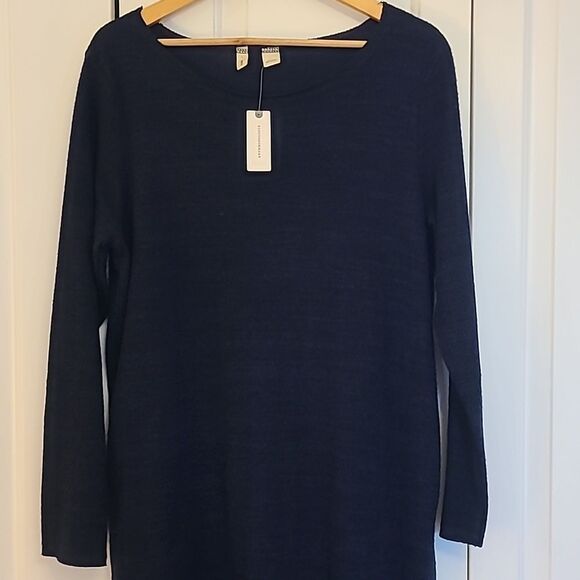 MOTH ANTHROPOLOGIE Navy Cross Back Sweater Dress Size L NWT - Picture 6 of 10